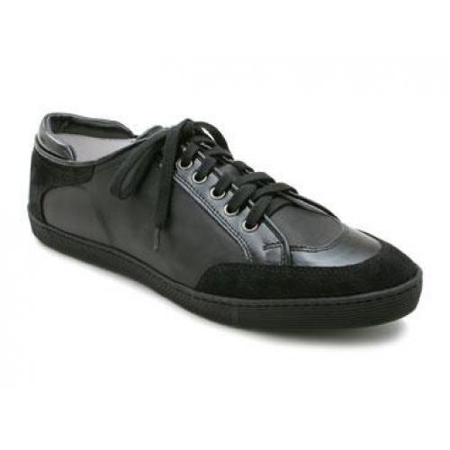 Bacco Bucci "2134-00" Black Genuine Italian Calfskin and Old English Suede Shoes